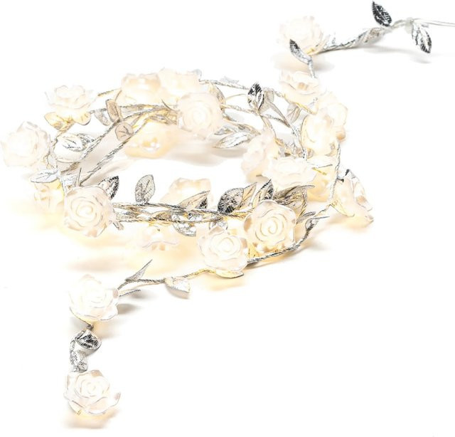 Konstsmide LED Lichterkette Rosen mit Metall-Dekoblättern in Silber, Batteriebetrieben - Bild 1