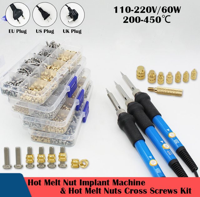 Messing Hot Melt Gewindeeinsätze Set für 3D-Drucker mit M2, M2.5, M3 und M4 Gewinden in Gold und Silber - Bild 1