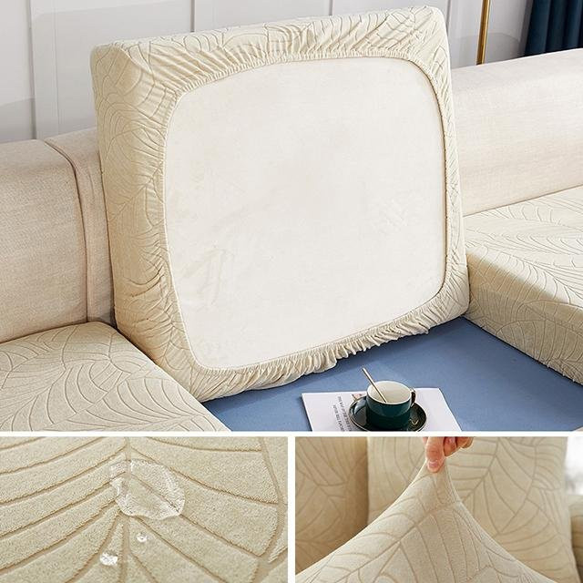 BRHUIXUE Wasserdichter L-förmiger Ecksofa-Schonbezug aus Jacquard-Polyester, elastisch und rutschfest, Farbe: Beige - Bild 1