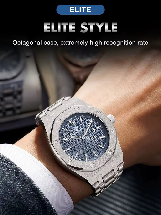 PAAZOMU Chronograph Herrenuhr, Edelstahl, Quarz, Schwarz, Eckig - Bild 1