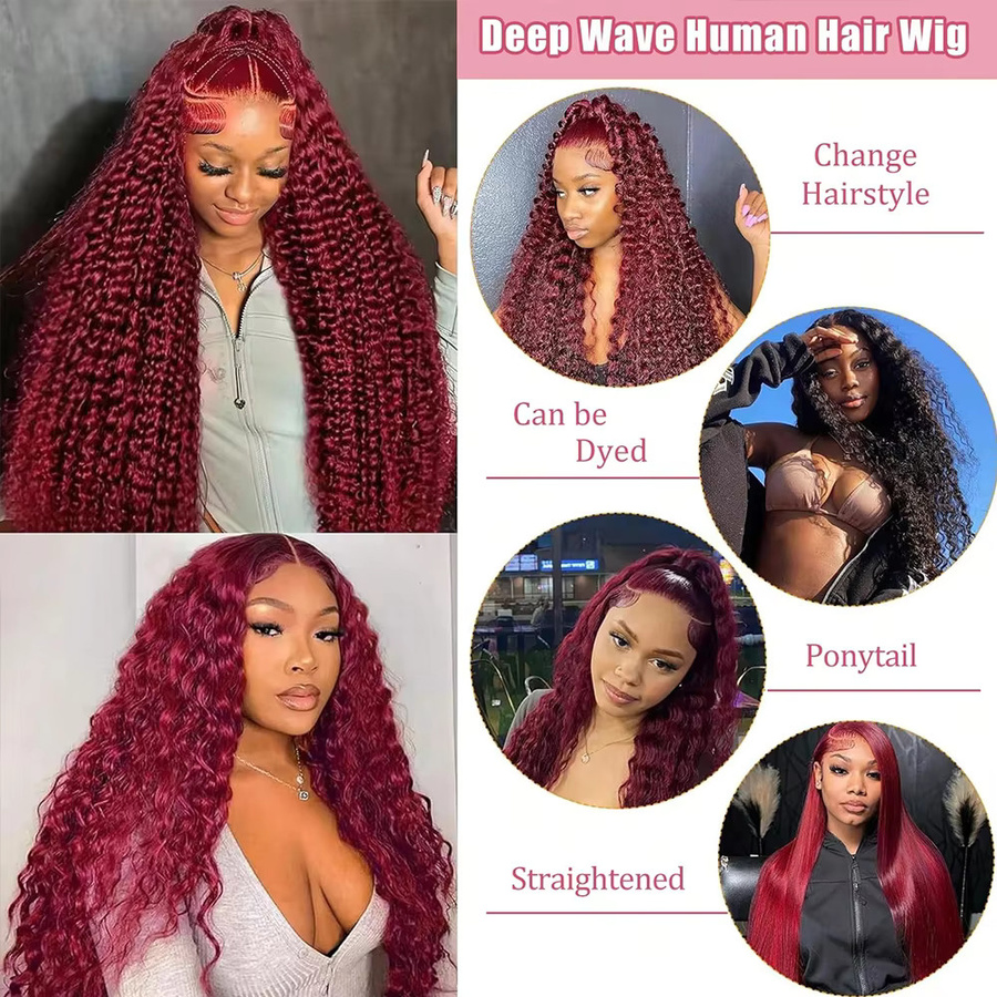 Burgunderrote Loose Wave Lace Front Perücke, 250%, Damen - Bild 4