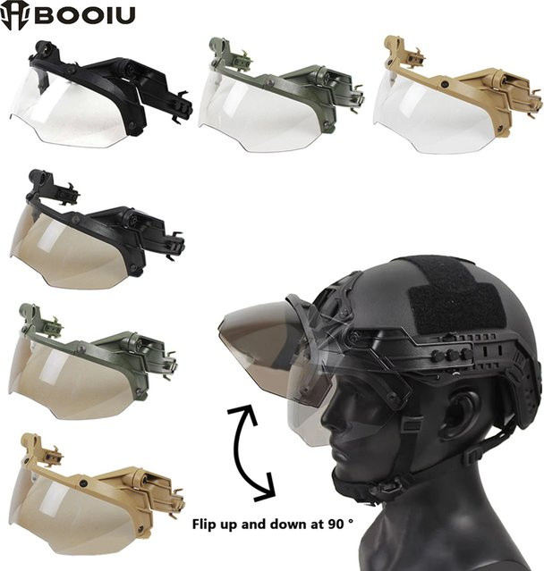 BOOIU Taktische Schutzbrille Schwarz, Verstellbare Helmführung OP-Brille mit Anti-Beschlag- und Anti-Riot-Funktion für FAST MICH Helme - Bild 1