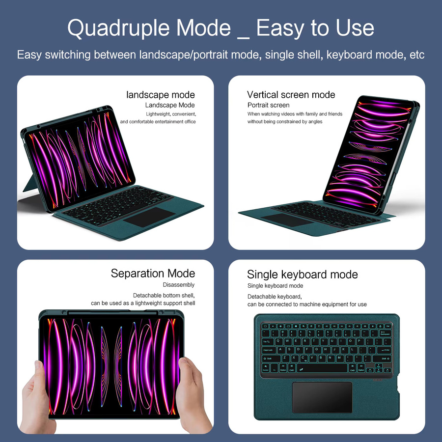 AJIUYU Magic Keyboard Hülle für iPad Air 13 Zoll M3 2025 und iPad Pro 12,9 Zoll Folio Tastaturabdeckung in Grün - Bild 2