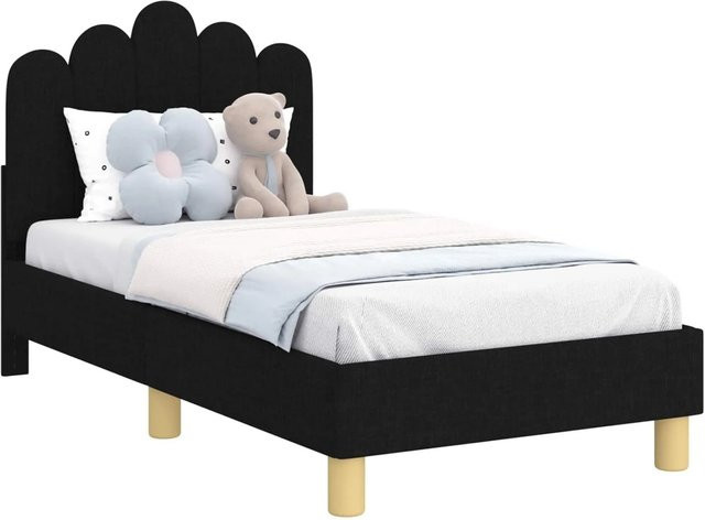 vidaXL Kinderbettgestell mit Kopfteil in Schwarz aus Stoff und Holzwerkstoff, B/T: 70 x 140 cm - Bild 1