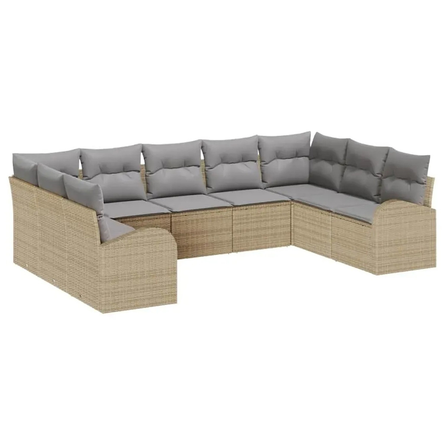 vidaXL Garten-Sofa-Set aus Poly-Rattan mit Kissen in Beige und Grau, 9-teiliges Lounge-Set mit pulverbeschichtetem Stahlgestell - Bild 2