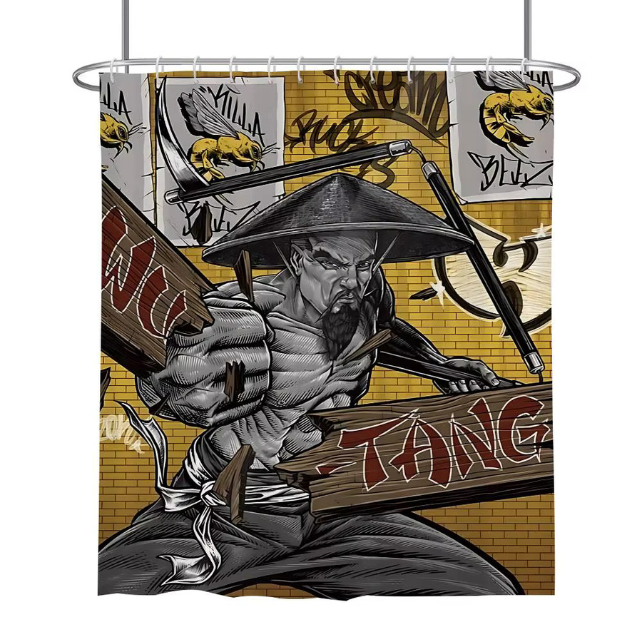 Singer WU-T--TANG Cooler Duschvorhang mit orientalischem Design, wasserabweisend und schimmelresistent, Multicolour, B: 180 cm, H: 180 cm, T: 90 cm - Bild 5