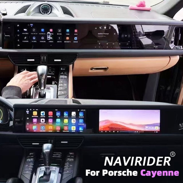 NAVIRIDER Android Autoradio mit Dual-Touchscreen für Porsche Cayenne 2010-2017, Multimedia Videoplayer Head Unit mit Carplay, Schwarz - Bild 1