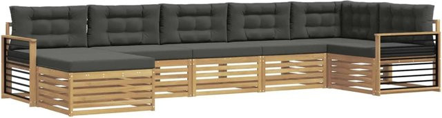 vidaXL Outdoor-Sofagarnitur L-Form aus massivem Akazienholz mit 7 Kissen in Anthrazit und Weiß - Bild 1