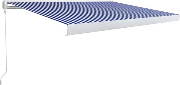 vidaXL Manuelle Kassetten-Markise aus Aluminium und Polyester, Blau-weiß gestreift, B: 400 cm, T: 300 cm