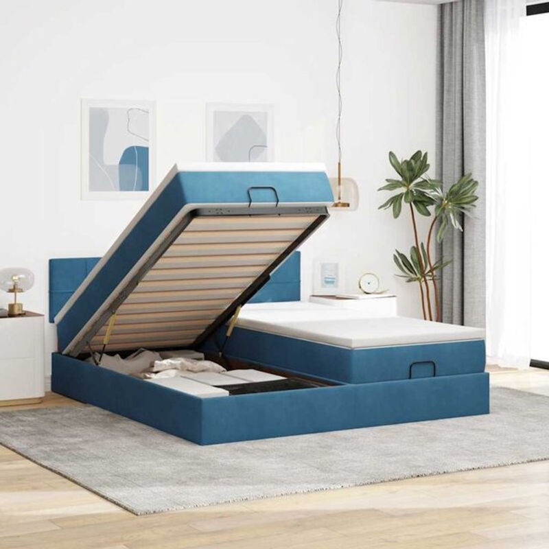 VIDAXL Ottoman Polsterbett mit Matratze und LED in Dunkelblau aus Samt, B/T/H: 180 x 200 x 88 cm - Bild 1