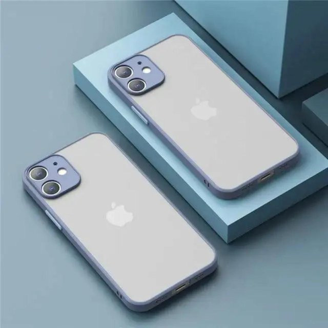 Stoßfeste Armor Matt Hülle für iPhone 11 bis 16 Pro Max aus Silikon und hartem PC in Grau und Transparent - Bild 1