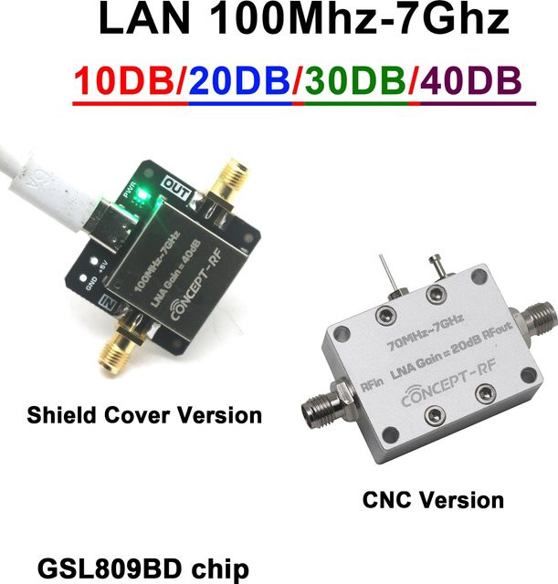 DykbRadio GSL809BD GaAs LNA Rauscharmer Verstärker 100M-7GHz mit 10dB-40dB Verstärkung für GNSS GPS Satelliten-Radio 5G 5.8G in Silber mit USB-C Anschluss - Bild 1