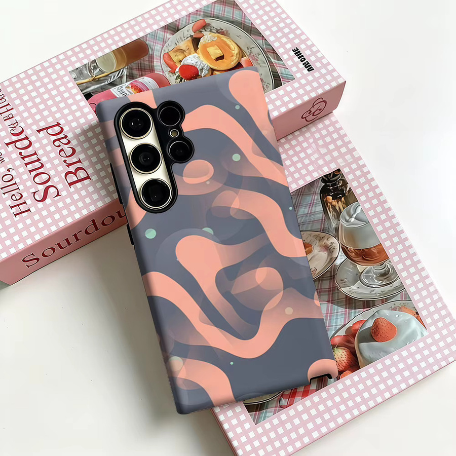 Stoßfeste Doppelschicht Handyhülle mit Wellen-Design für Samsung Galaxy S25 Ultra, S24 und S23 Ultra Plus in Rosa-Braun - Bild 3