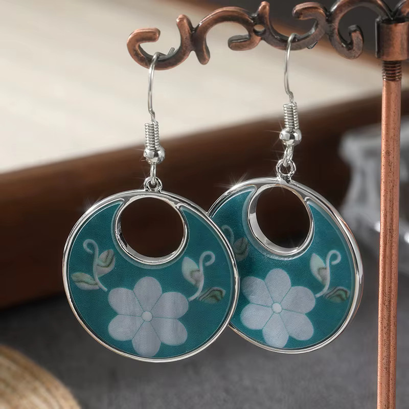 YoYo Hängeohrringe, Blau, Blumen-Blätter-Muster, Damen - Bild 2