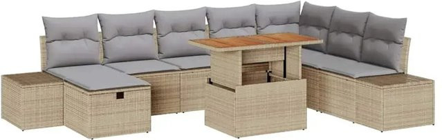 vidaXL Garten-Sofa-Set aus Poly-Rattan in Beige mit 9 Teilen, U-Form, inklusive Polsterkissen und integriertem Stauraum für Terrasse und Garten - Bild 1