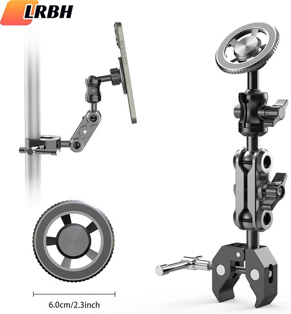 LRBH Magnetischer Ganzmetall-Telefonhalter in Schwarz für Laufband, Spin-Bike, Kinderwagen und Rollstuhl - Bild 1