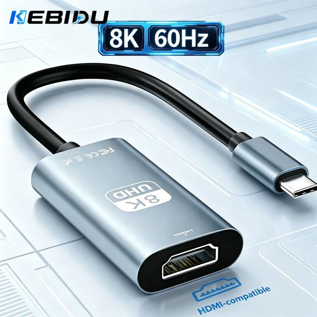 KEBIDU USB-C auf HDMI Adapterkabel für 8K und 4K 60Hz/30Hz zur Verbindung von MacBook, iPad, iPhone und Laptop mit HDTV - Bild 1