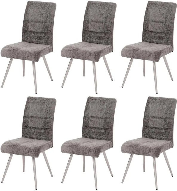 6er-Set MCW Esszimmerstuhl G55 in Dunkelgrau mit Chenille-Stoff und gebürstetem Edelstahl - Bild 2