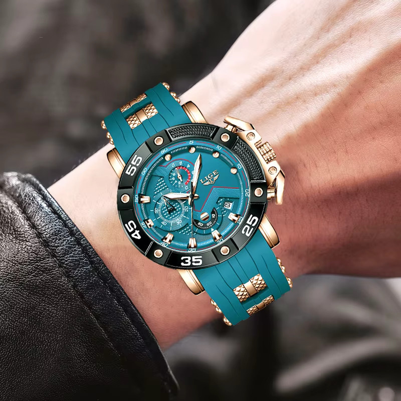 TOP LIGE Armbanduhr Quarz, Silikon, Blau, Gold, Herren - Bild 4