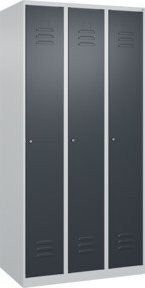 C+P Spind Classic PLUS Garderobenschrank mit 3 Abteilen, Farbe Anthrazit/Grau, H x B x T: 185 x 90 x 50 cm, mit Zylinderschloss und 4 Garderobenhaken - Bild 1