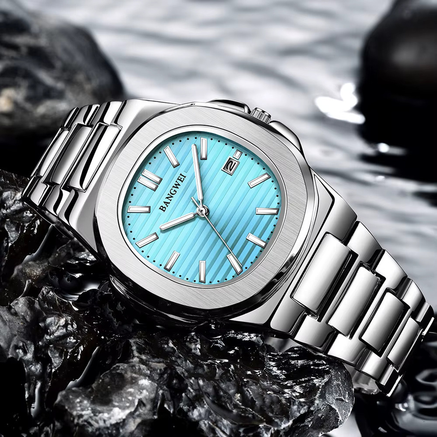 LIGE Armbanduhr Edelstahl, Quarz, Eckig, Blau, Herren - Bild 2