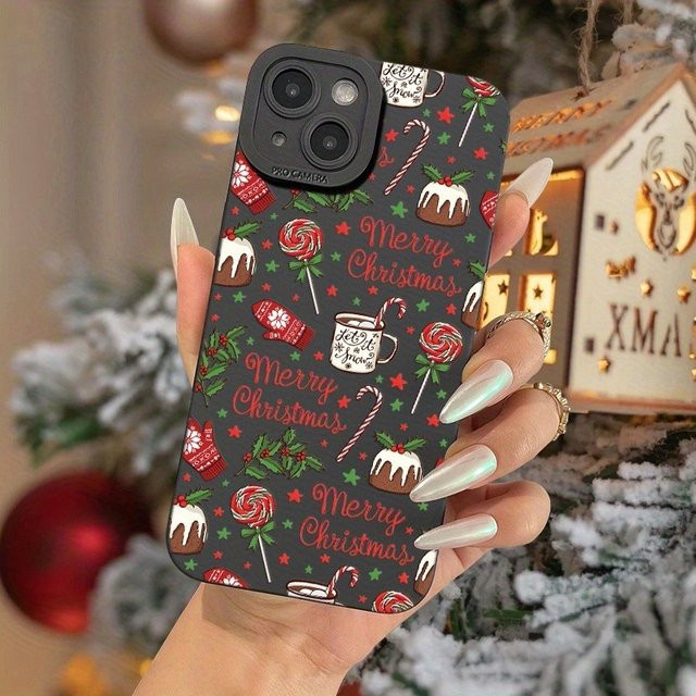 Handyhülle mit Weihnachten Süßigkeiten Muster aus TPU Frosted Anti-Drop für Apple iPhone 17 16 15 14 13 12 11 Pro Max Plus Mini XS XR X in Schwarz und Mehrfarbig - Bild 1
