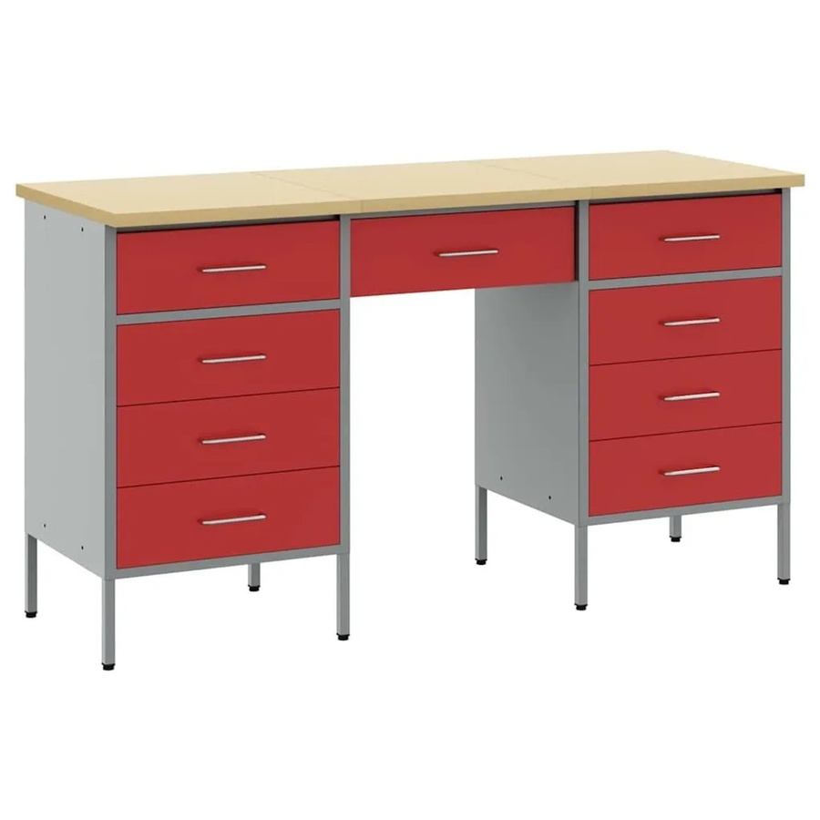 vidaXL Werkbank 3-teilig in Rot aus Holz und Stahl mit Pegboard, B/T/H: 150 x 55 x 85 cm - Bild 2