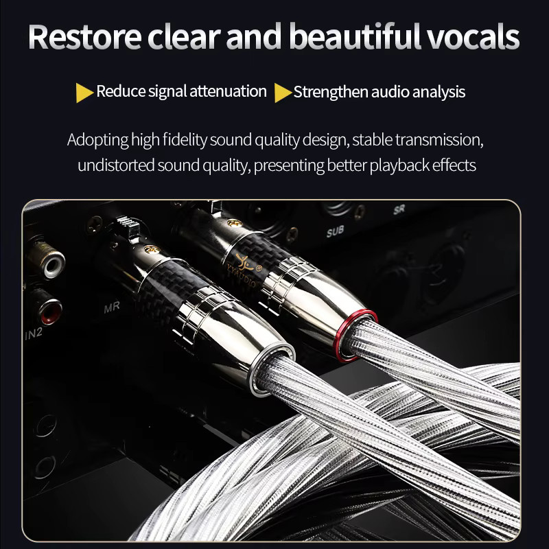 YYAUDIO HiFi XLR-Audiokabel Set mit 7N OCC versilberten Leitern und Kohlefaser-Gehäuse, 2x XLR Stecker auf 2x XLR Buchse, Silber - Bild 4