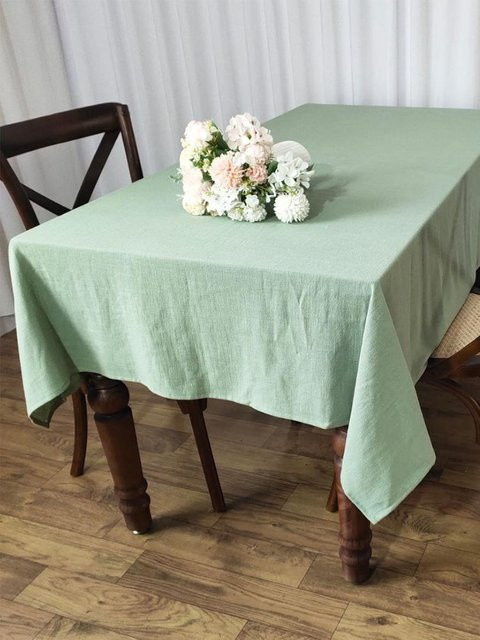 WW Clothing Tischdecke aus Baumwolle und Leinen im nordischen Stil mit grauen Streifen, hellgrün, B/B: 90 x 90 cm - Bild 1