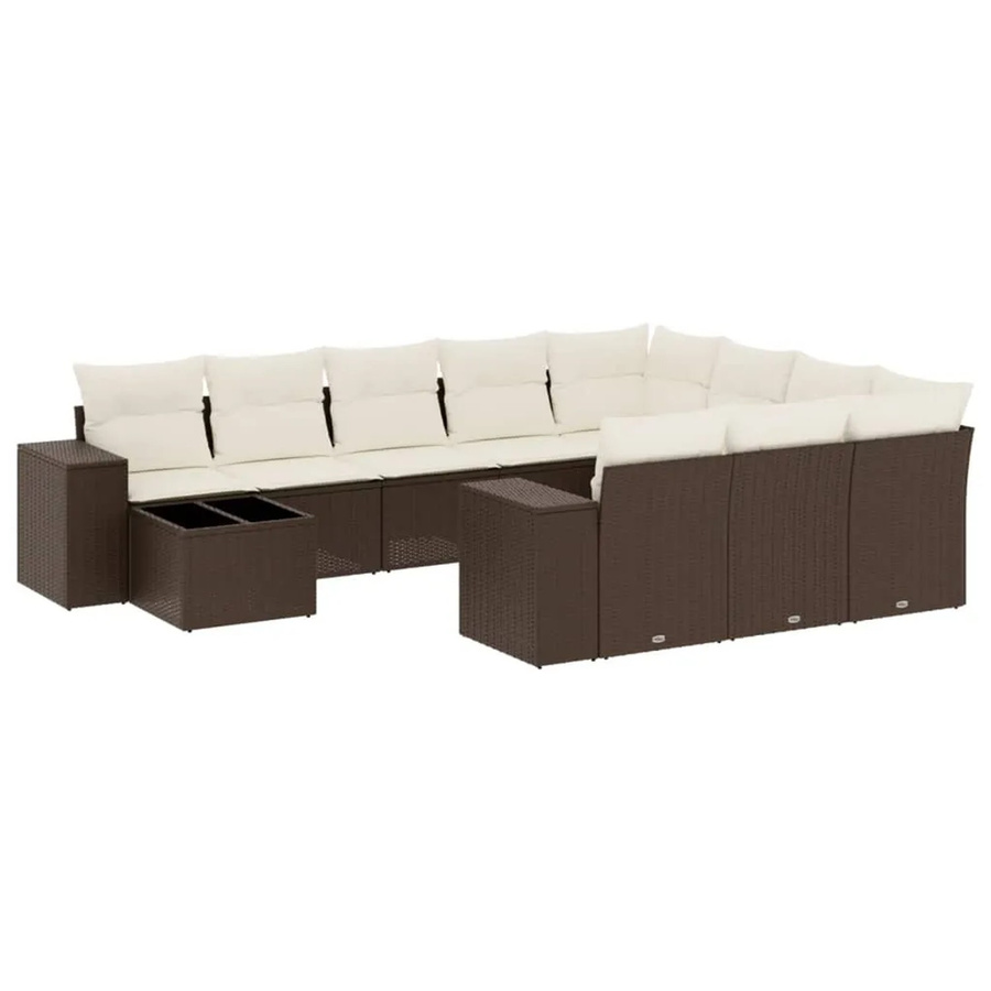 vidaXL 11-teilige Garten-Sofagarnitur aus Polyrattan mit Kissen, Braun - Bild 2