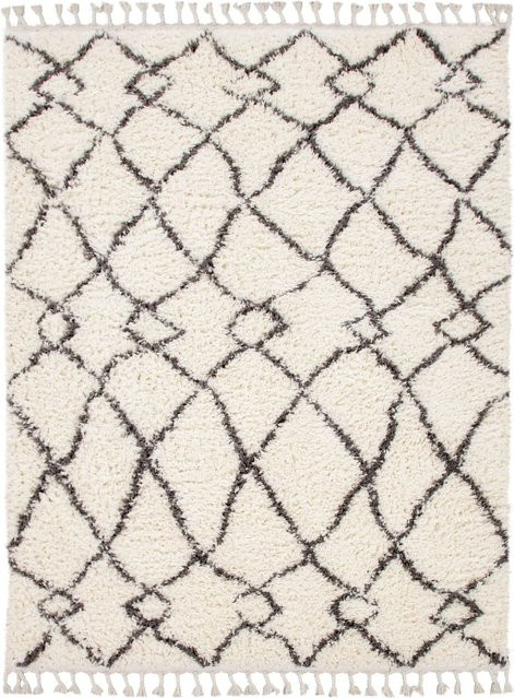Hochflor-Teppich Oregon in Beige mit Rautenmuster im Skandi-Boho-Mix, Breite: 120 cm, Länge: 170 cm - Bild 1