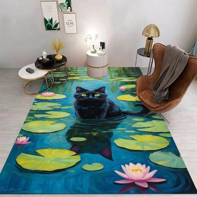 Lodestar Kawaii Katze Teppich mit Cartoon-Design, rutschfest und waschbar, B/T: 80 x 50 cm, mehrfarbig - Bild 1