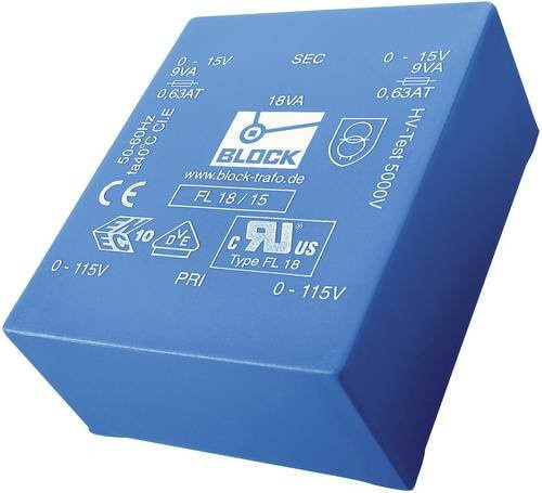 Printtransformator Block FL 10/15 mit 2 x 115V und 2 x 15V/AC, 10 VA, 333mA, Blau - Bild 1