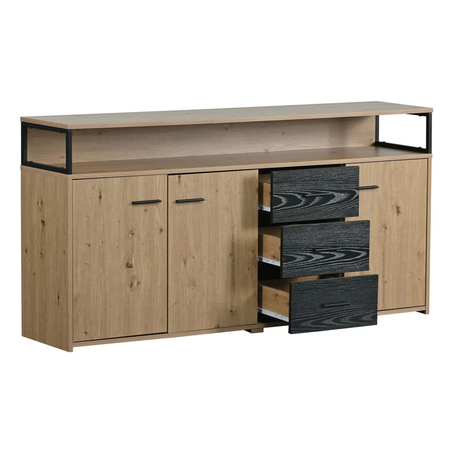 okwish Sideboard mit Türen und Schubladen für Büro und Wohnzimmer, Natur, B/T/H: 150 x 35 x 75,9 cm - Bild 2