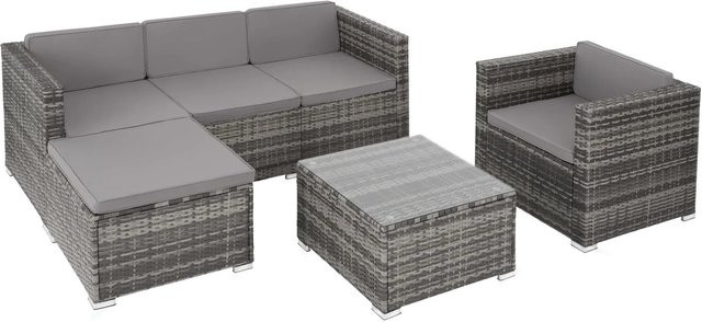 tectake Lignano Rattan Lounge in Grau mit Polstern, L-Form, UV-beständig, B/T/H: 179 x 150 x 65 cm - Bild 2