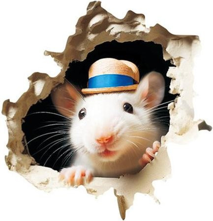 3D Maus Wandaufkleber Realistisches Rattenloch aus PVC in Weiß - Bild 1