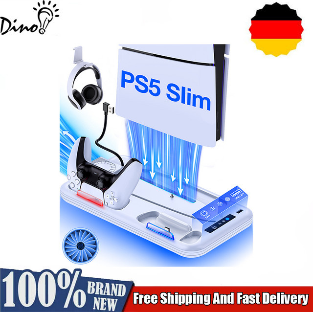 DinoFire S4000 Schnellladestation mit vertikaler Kühlung für PS5 Slim Disc und Digital, Farbe: Weiß - Bild 1