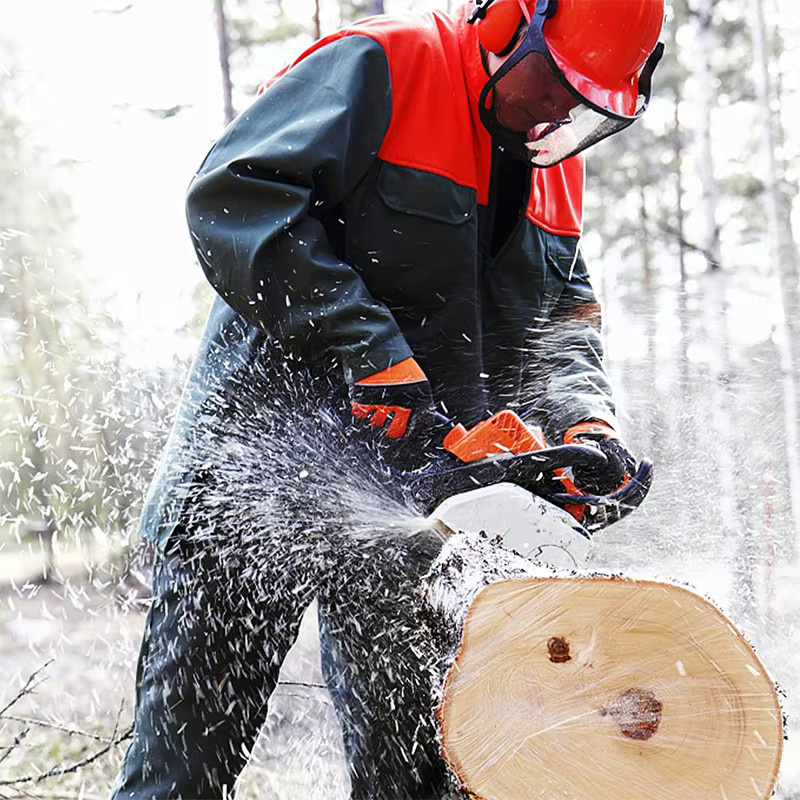 XYEHS Kettensägen-Sicherheitsarbeitshandschuhe aus Leder in Orange, 1 Paar schnittfeste Sägeschutzhandschuhe mit EVA-Polsterung - Bild 2