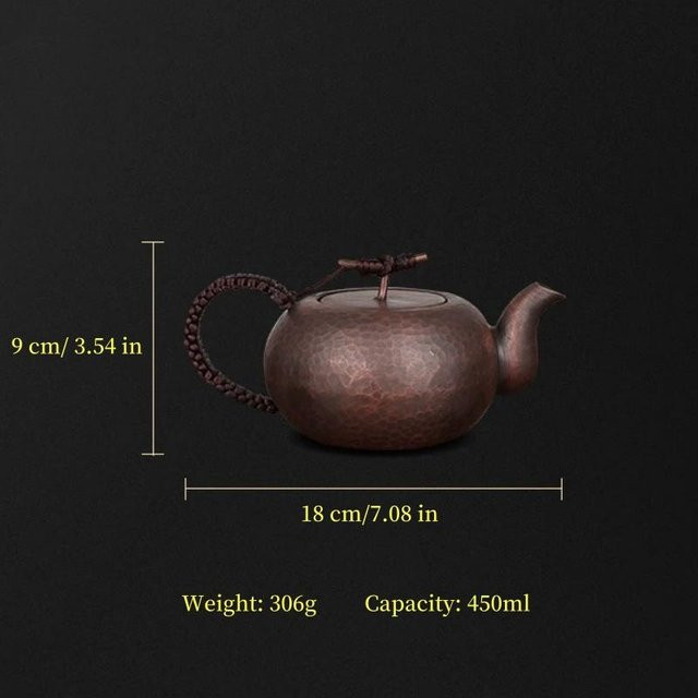 Handgefertigte Kupfer-Teekanne und Kaffeekanne von Yiran Furniture in Schwarz mit Hämmertextur und Filter, 450 ml - Bild 1
