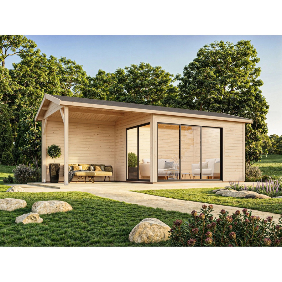Palmako Gartenhaus Amanda Slide Plus aus Fichtenholz in Hellbraun mit Satteldach, B/T/H: 712 x 340 x 280 cm - Bild 2