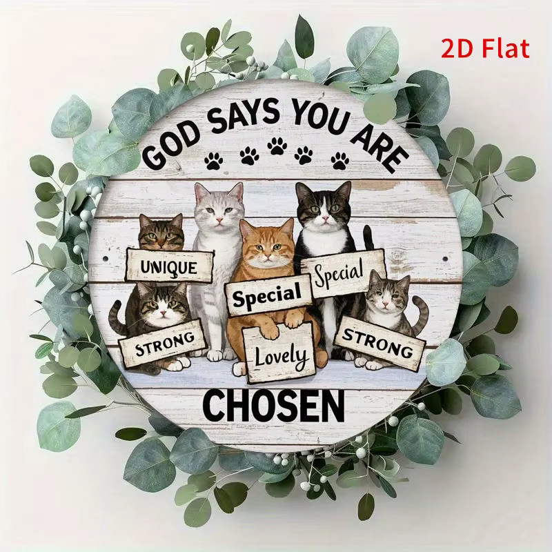 Rundes Metall-Blechschild von Potdemiel im Vintage-Stil mit Katzenmotiv und Spruch Gott sagt Sie sind, Wanddekoration Mehrfarbig, Durchmesser: 20,3 cm - Bild 4