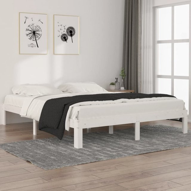 vidaXL Massivholzbett aus Kiefer in Weiß, B/T/H: 160 x 200 x 30 cm - Bild 2