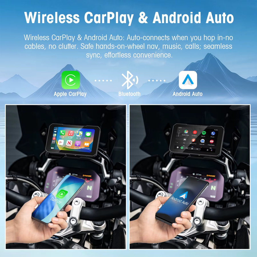 ANYFAR 5 Zoll IP67 Wasserdichter Motorrad-Touchscreen in Schwarz mit kabellosem CarPlay und Android Auto für Motorrad, E-Bike, ATV und Roller - Bild 2