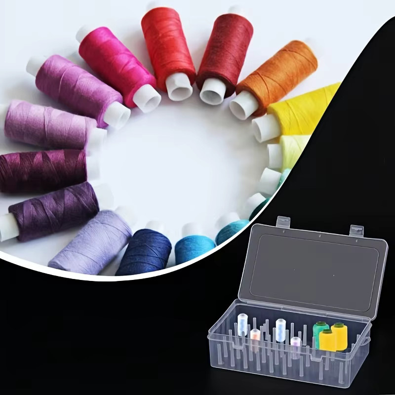 Transparente Plastik-Nähbox mit Deckel für 42 Spulen, Tragbarer Nadel- und Fadenorganizer für Haushalt und Kleiderreparatur - Bild 4