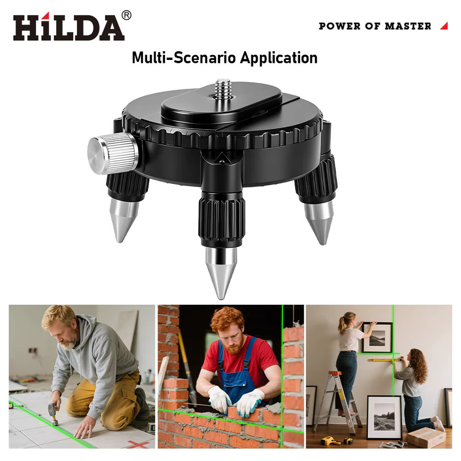 HILDA Drehbare Laser-Nivellierhalterung in Schwarz mit 1/4-Zoll- und 5/8-Zoll-Schrauben und verstellbarer Basis für die Stativmontage - Bild 6
