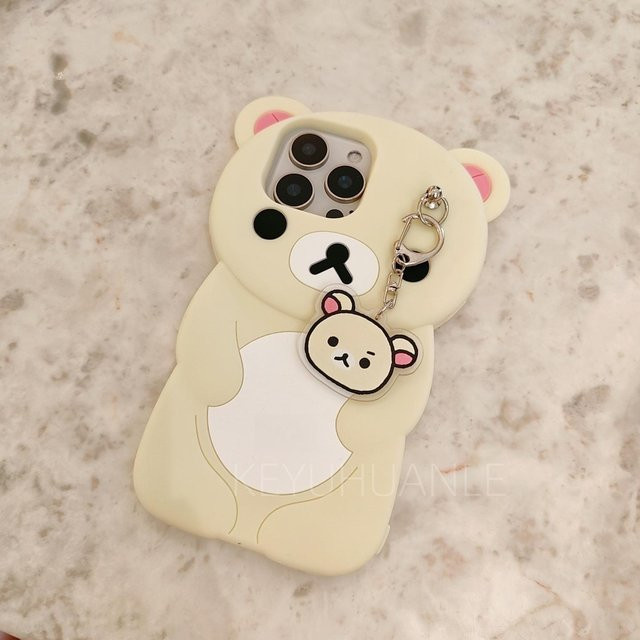 YULIN Rilakkuma Bär Silikon Handyhülle mit Schlüsselanhänger in Beige für iPhone Modelle - Bild 1