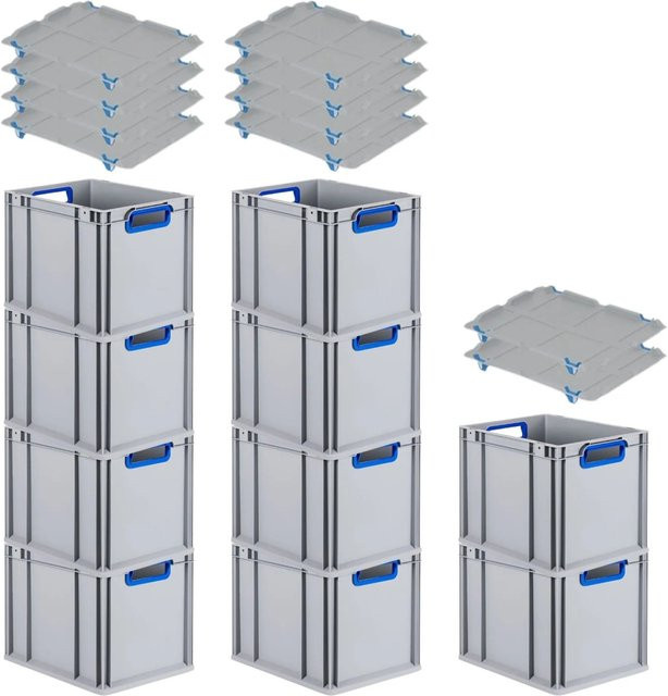 PROREGAL Spar Set 10x Eurobox Nextgen Color mit Auflagedeckel und Schiebeschnappverschlüssen, Blau, H: 32 cm, B: 30 cm, T: 40 cm - Bild 1