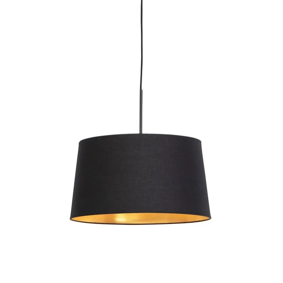 QAZQA Hängelampe mit Baumwollschirm in Schwarz und Gold, dimmbar, E27, Durchmesser: 40 cm - Bild 2