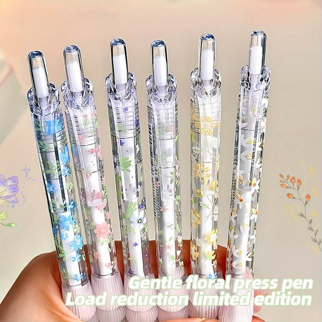 6-teiliges Gelstift-Set mit Blumendesign, 0,5 mm mittlere Spitze, schnell trocknende Tinte, Mehrfarbig - Bild 1