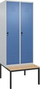 C+P Spind Classic PLUS Garderobenschrank mit Sitzbank, 2 Abteile, Sicherheits-Drehriegel, 4 Garderobenhaken, mittige Trennwand, B/T/H: 212,0 x 80,0 x 81,5 cm - Bild 1